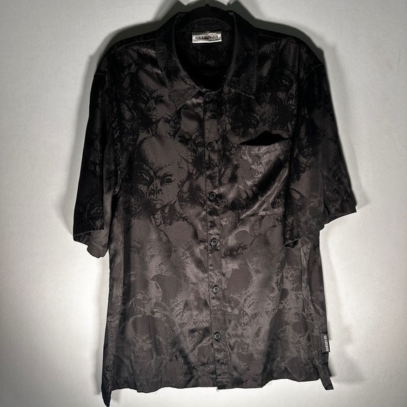 HAN KJOBENHAVN Shirt‎ Men XL Black Alien All Over Print Satin Festival EDM Club